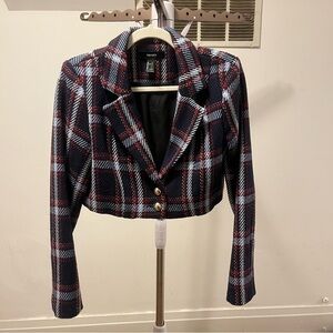 Forever 21 Navy Red Plaid Cropped Blazer size Large